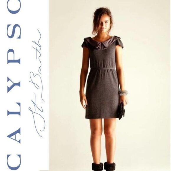 Calypso St. Barth Women’s Gray Wool Jersey Knit Ruffle Sheath Dress Size Small - Picture 1 of 11